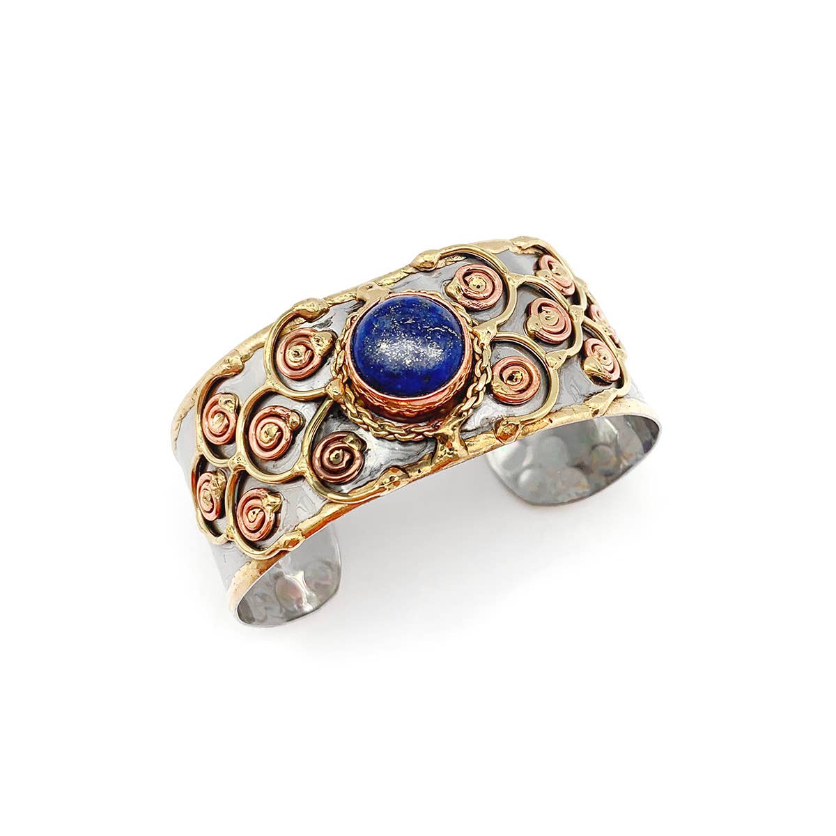 Narrow Mixed Metal Cuff Bracelet - Lapis