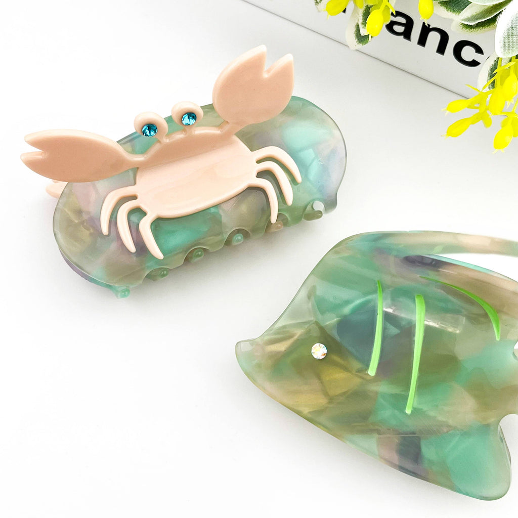 Ocean-Inspired Acetate Claw Clip, Crab & Fish Hair Clip