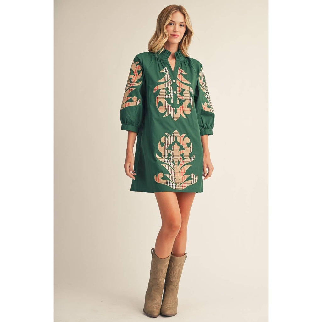 NEW Check Pattern Baroque Applique Dress