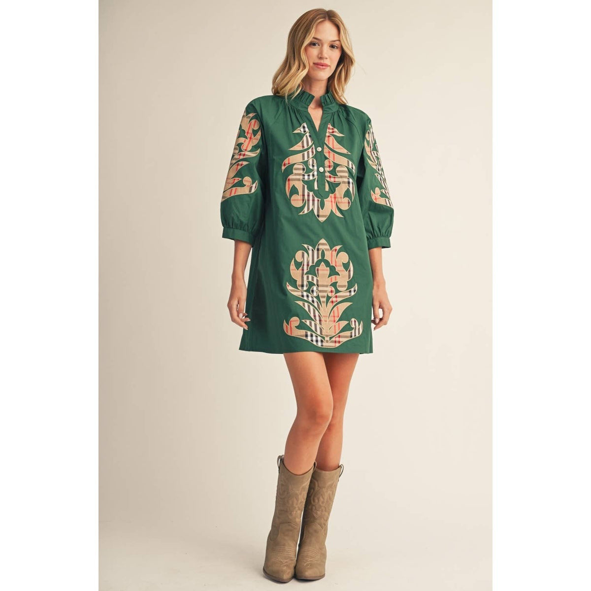 NEW Check Pattern Baroque Applique Dress