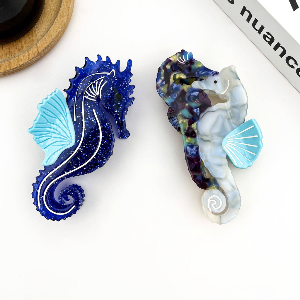 Blue Seahorse Hair Clip, Ocean-Inspired Animal Claw Clip