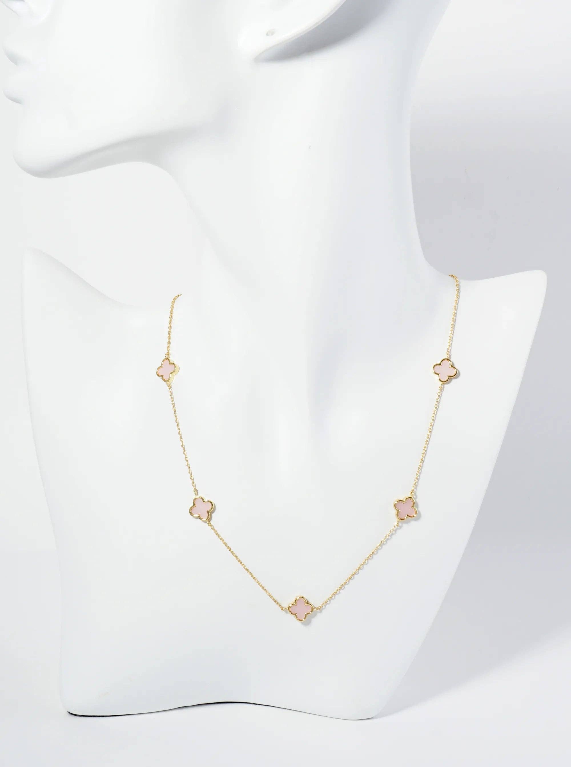 18K Gold Dipped Five 9Mm Quatrefoil Station Necklace