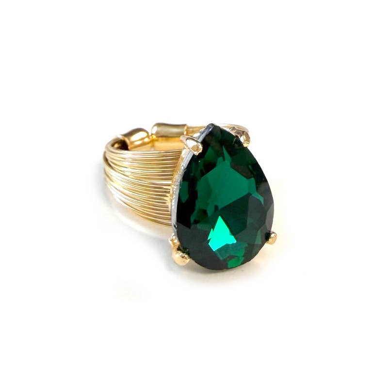 Teardrop Glass Crystal Cocktail Bead Adjustable Wire Ring
