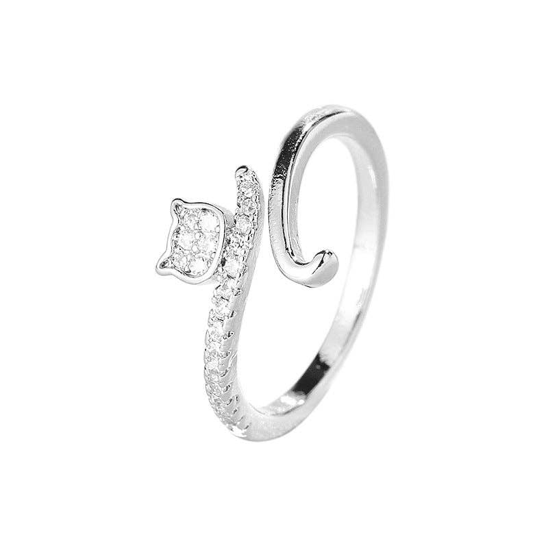 Dianty Silver Cat Tail Adjustable Ring in Solid Copper