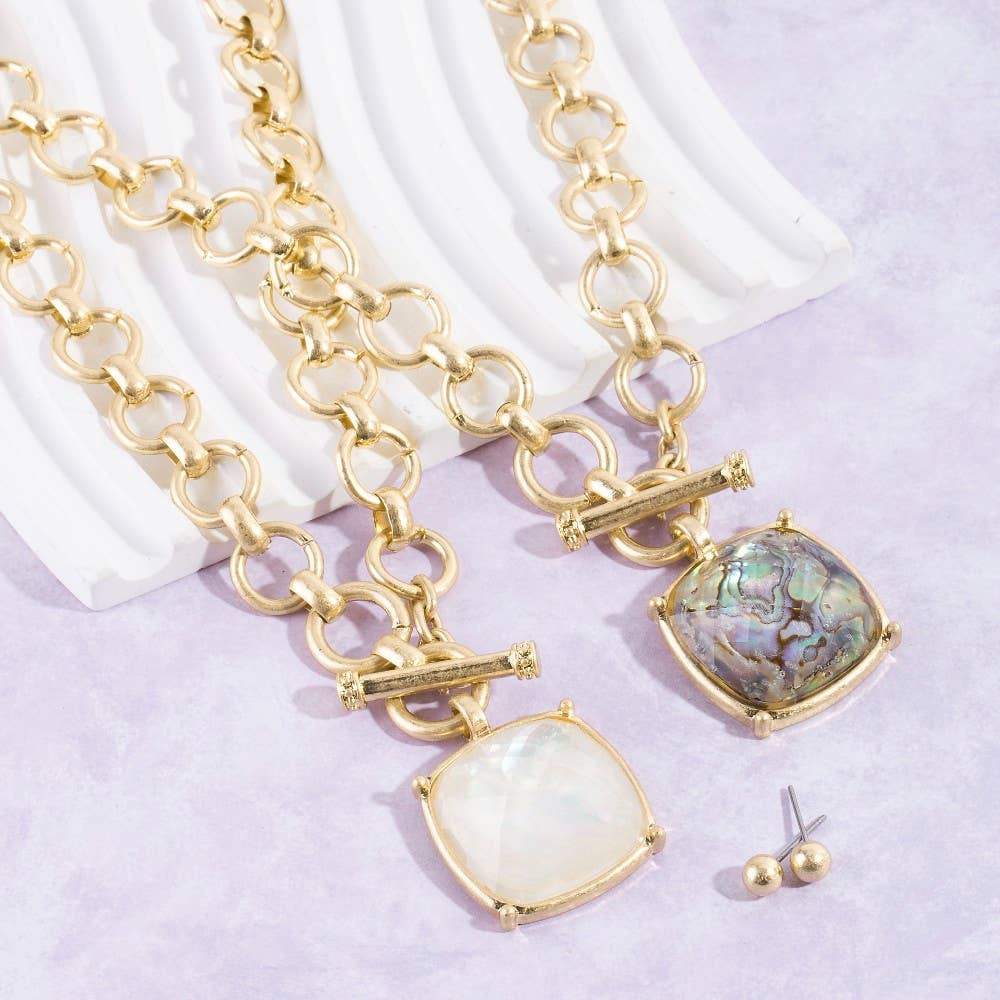 Faceted Square Stone Pendant Necklace Set