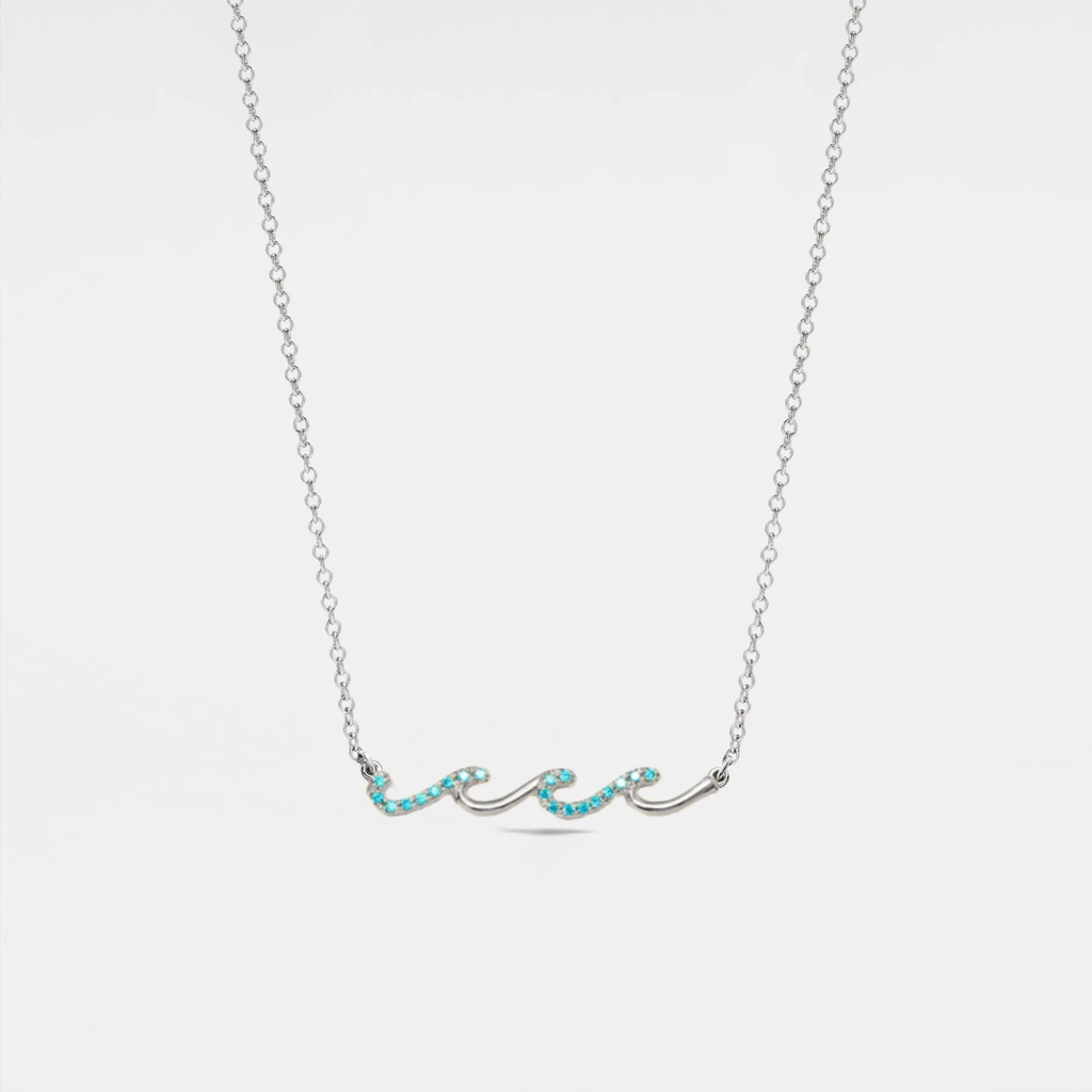 Ocean Wave Horizontal Charm Necklace in 925 Sterling Silver