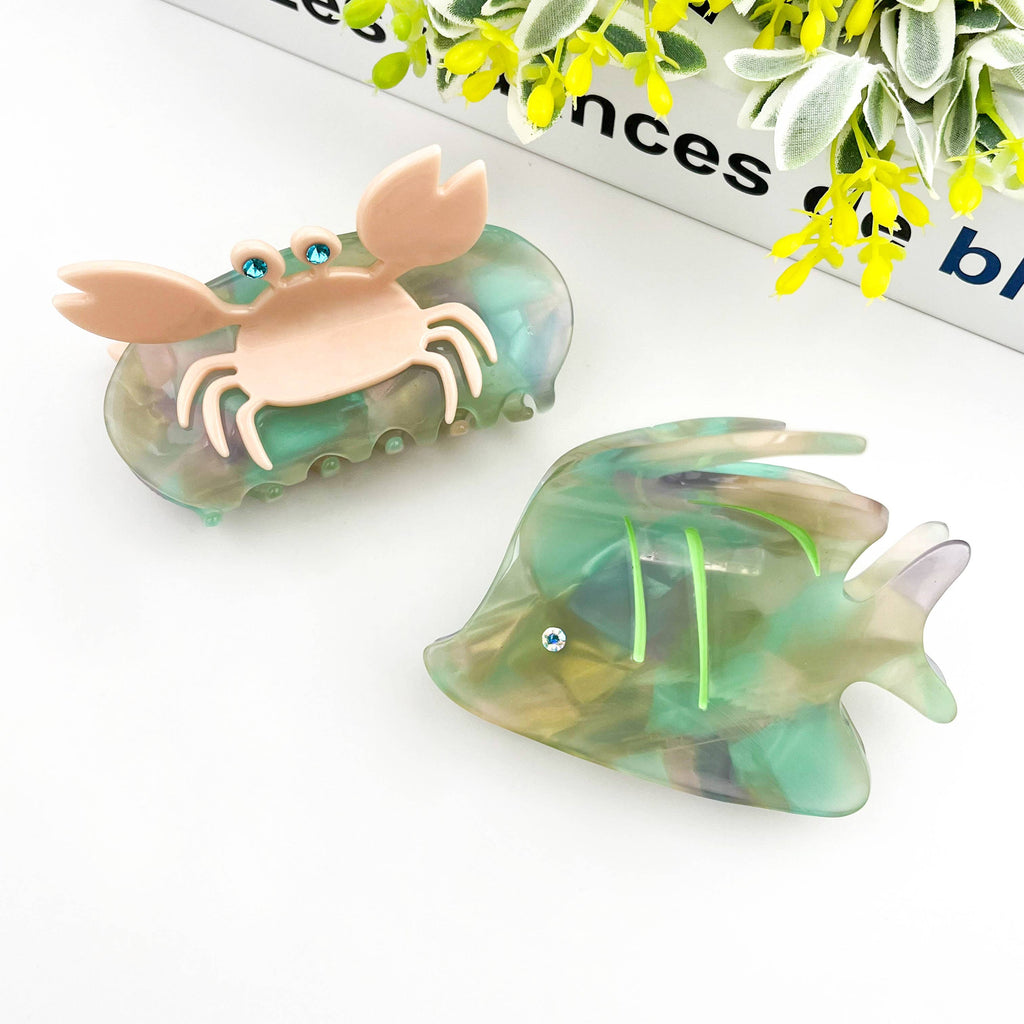 Ocean-Inspired Acetate Claw Clip, Crab & Fish Hair Clip