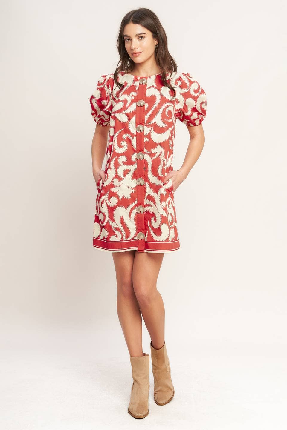 A printed woven mini dress - ID23446