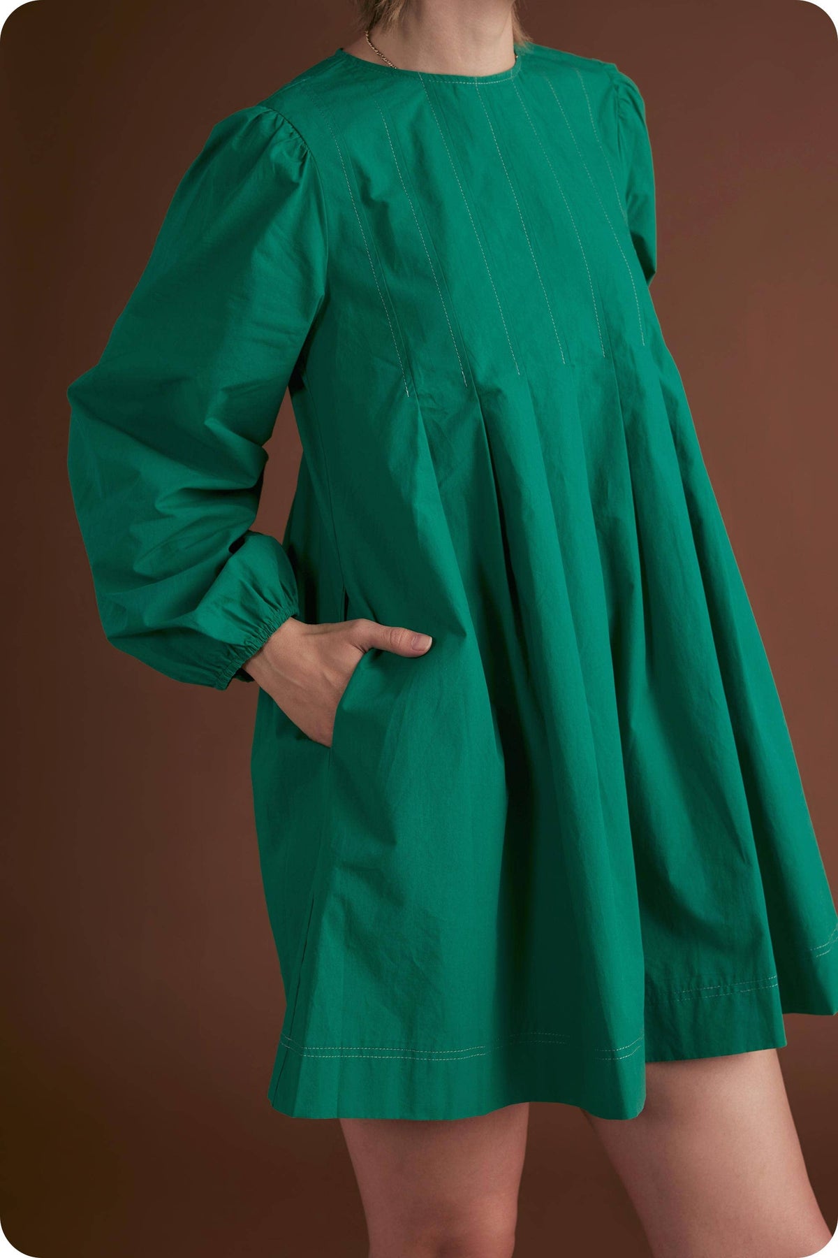 Pintuck Long Sleeve Mini Dress
