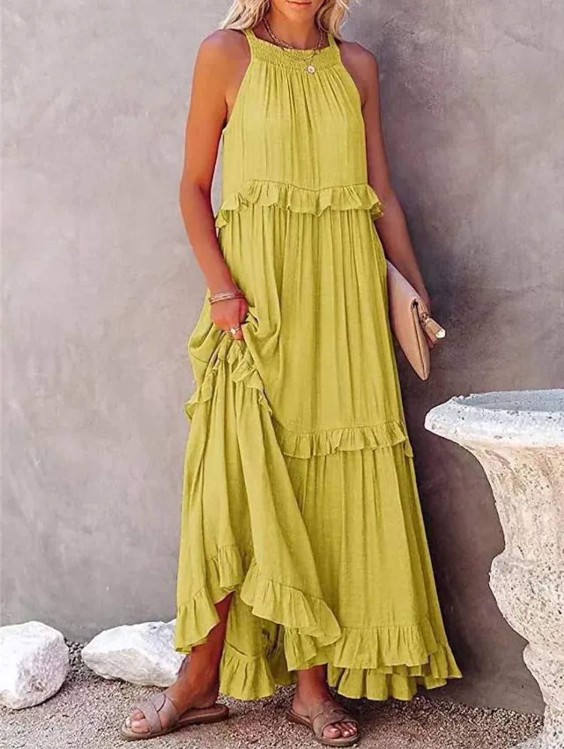 Ruffled Sleeveless Maxi Dress