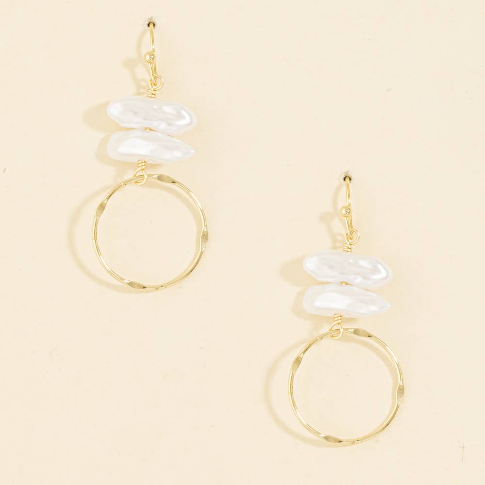 Stacked Keshi Pearl And Hammered Ring Earrings