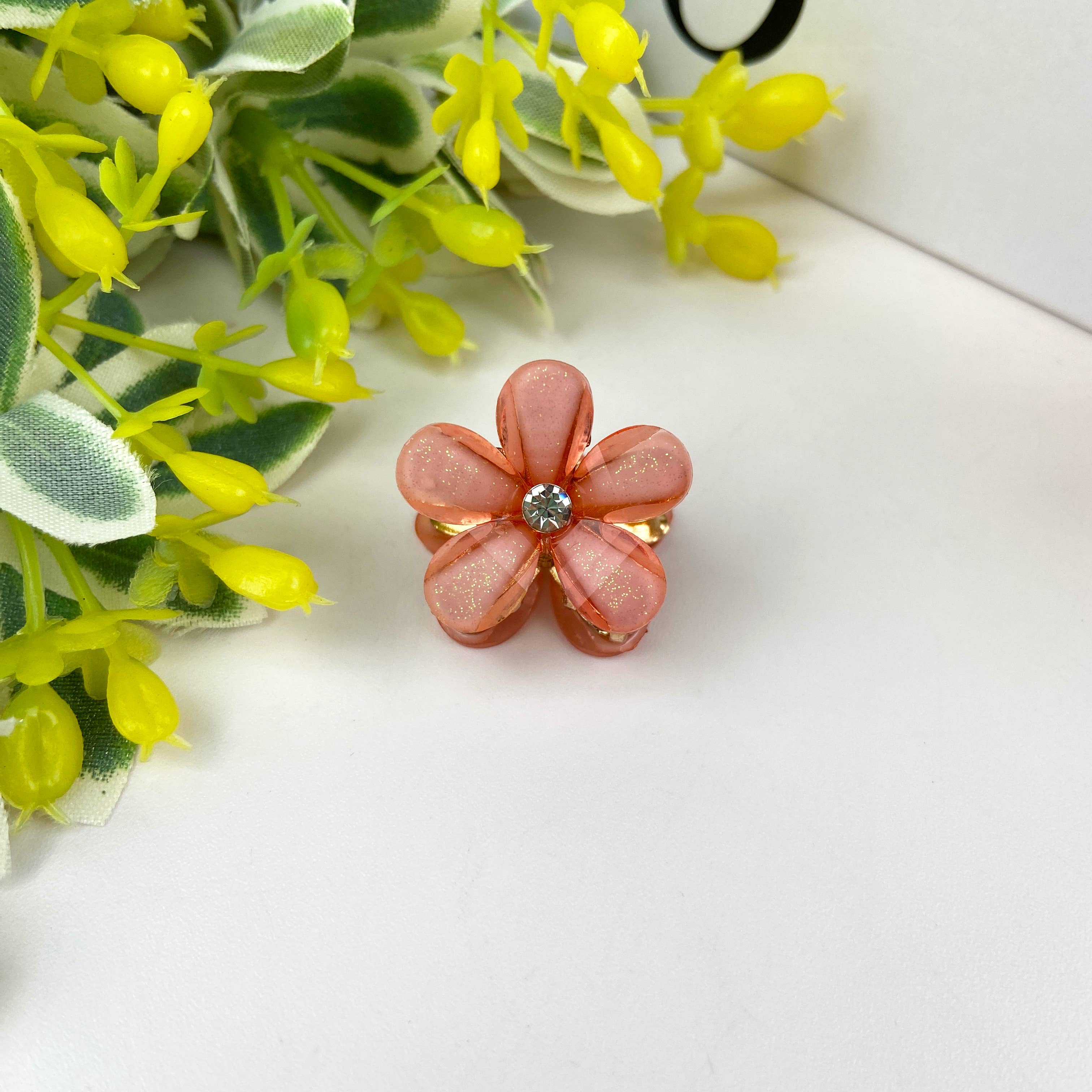 Metal flower small hair clips pearl rhinestone clip