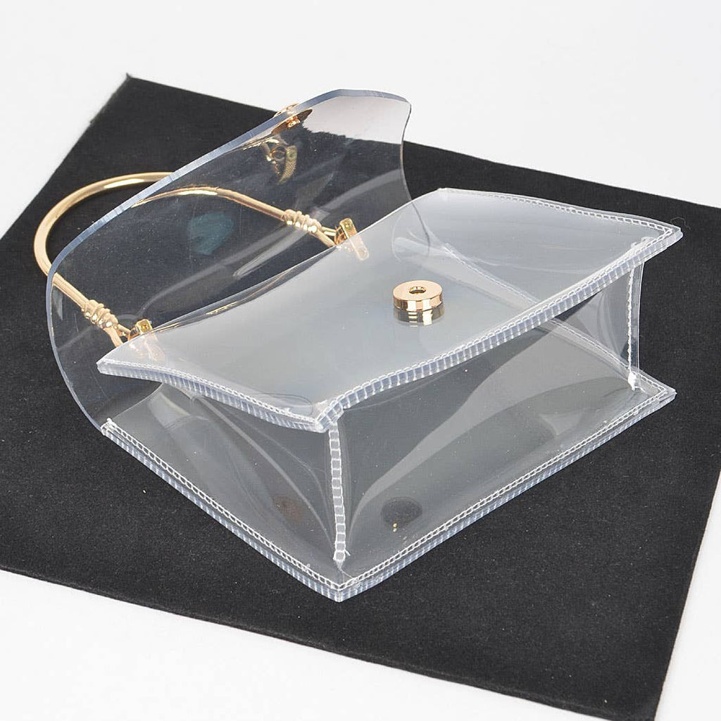 Transparent Metal Handle Flap Clutch