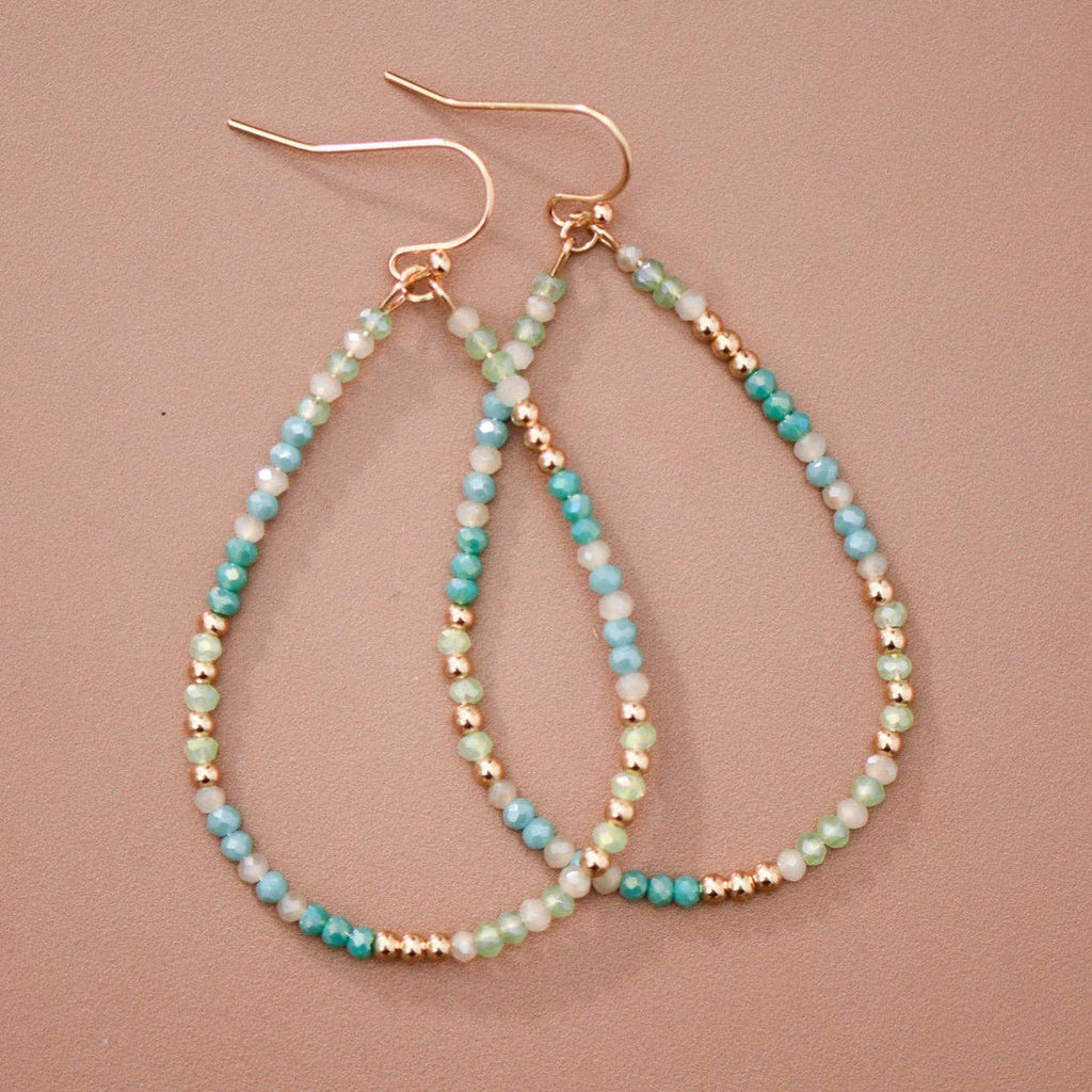 Blue Green Glass Crystal Teardrop Earrings – 8078