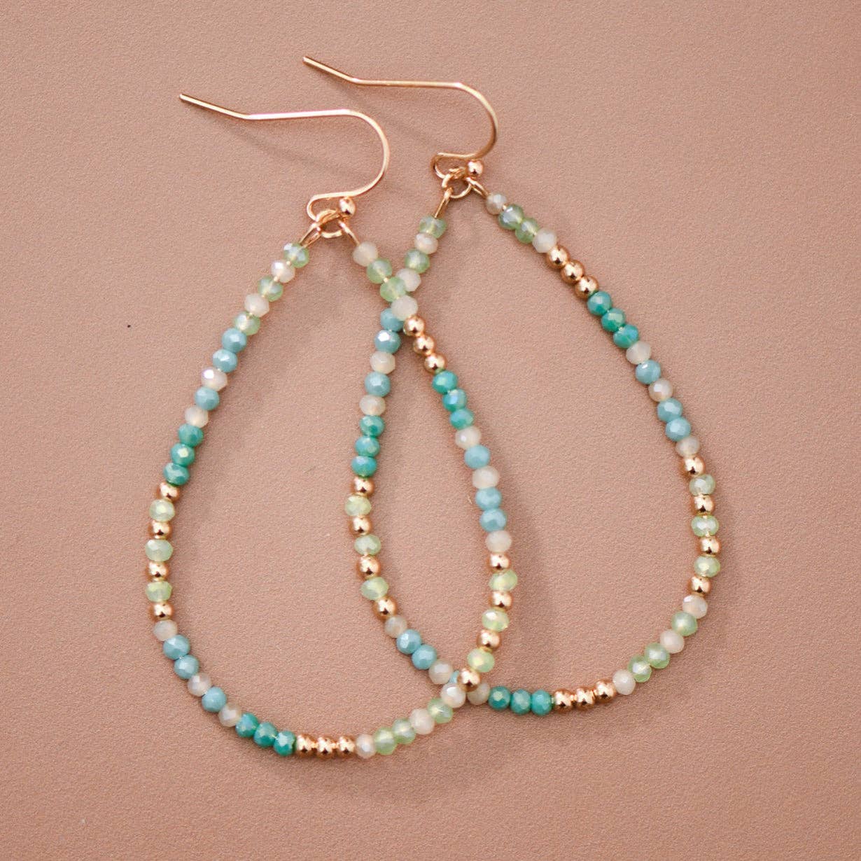 Blue Green Glass Crystal Teardrop Earrings – 8078