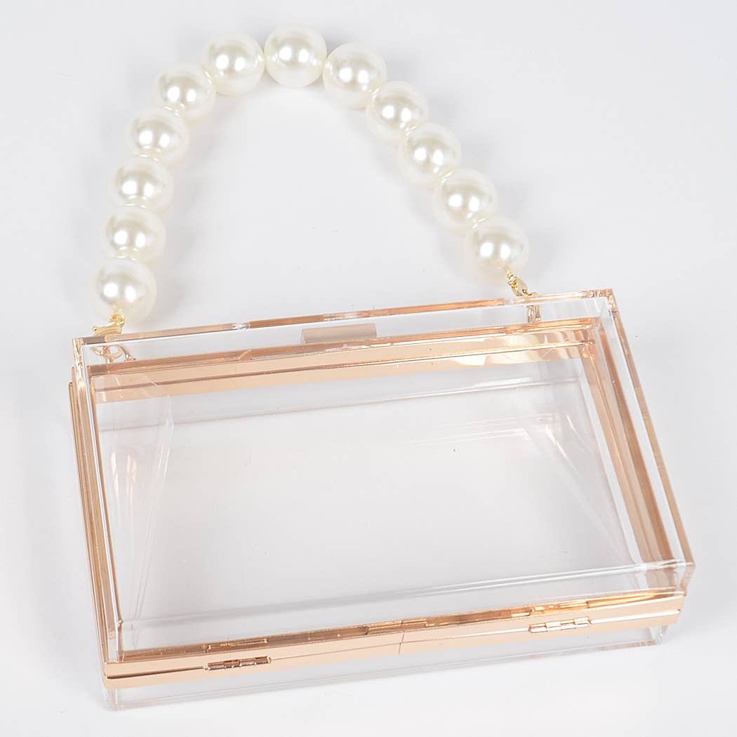 Pearl Handle Transparent Frame Clutch