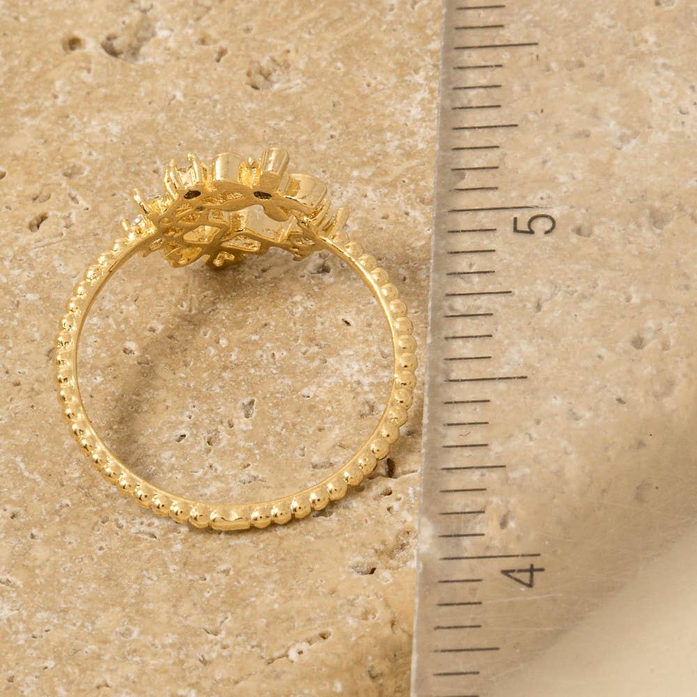 Gold Dipped Cz Butterfly Flower Ring