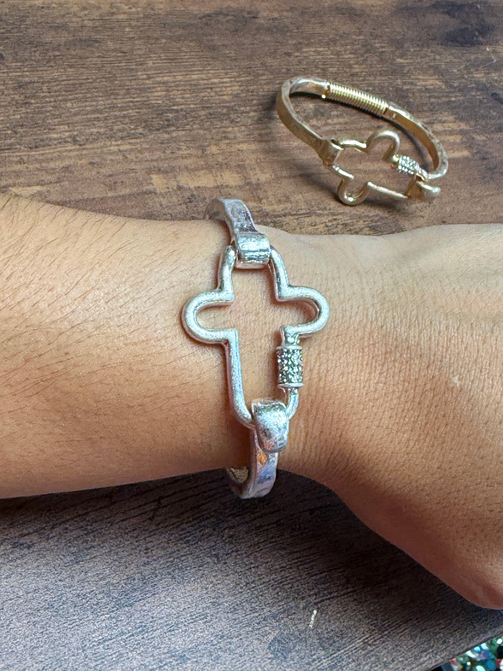 NEW! Gorgeous BLING Cross Cuff Bracelet- Silver or Gold