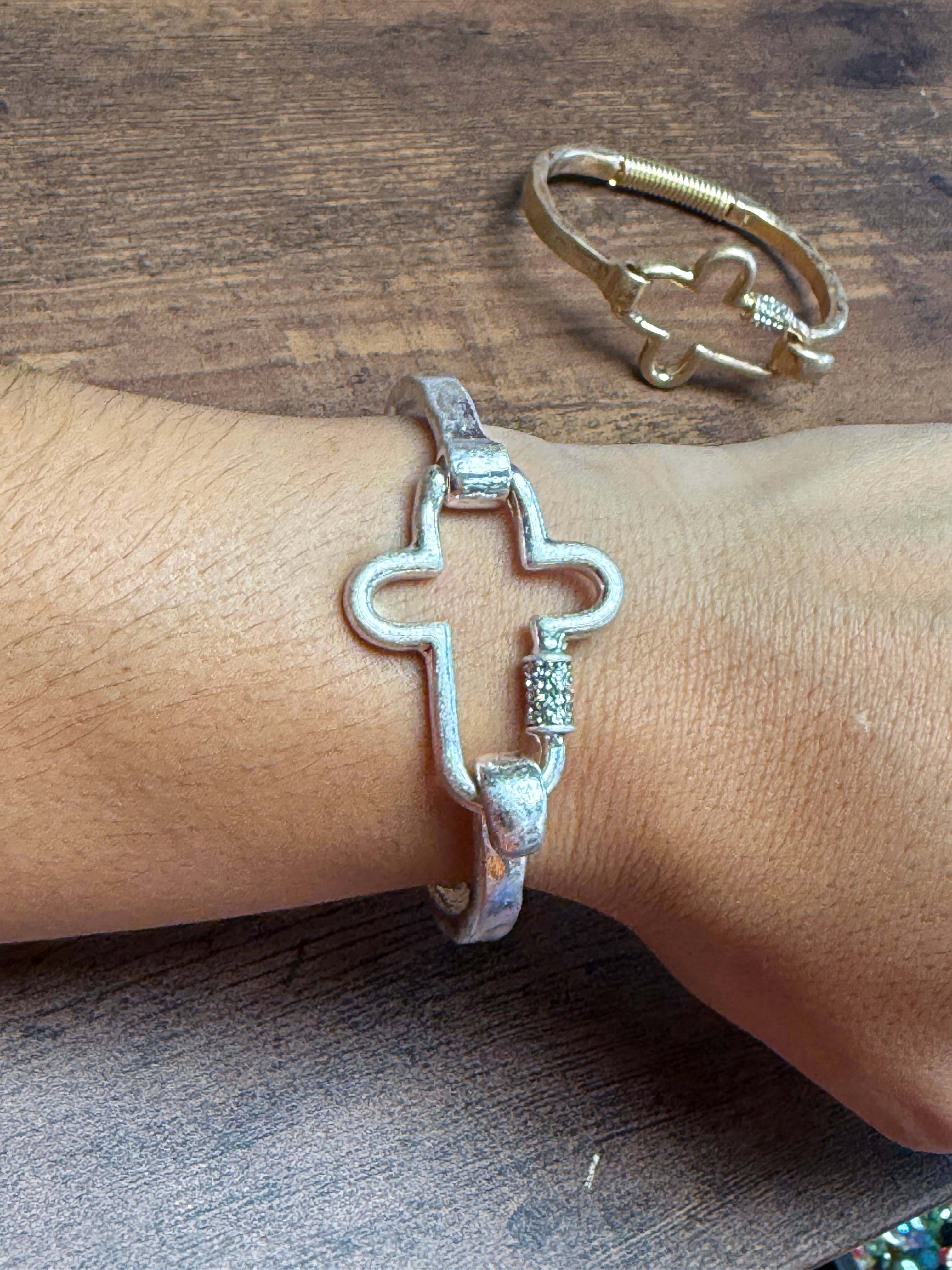NEW! Gorgeous BLING Cross Cuff Bracelet- Silver or Gold