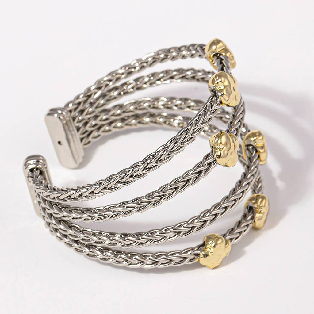 4 Layered Two-Tone Clover Braided Cuff Bracelets