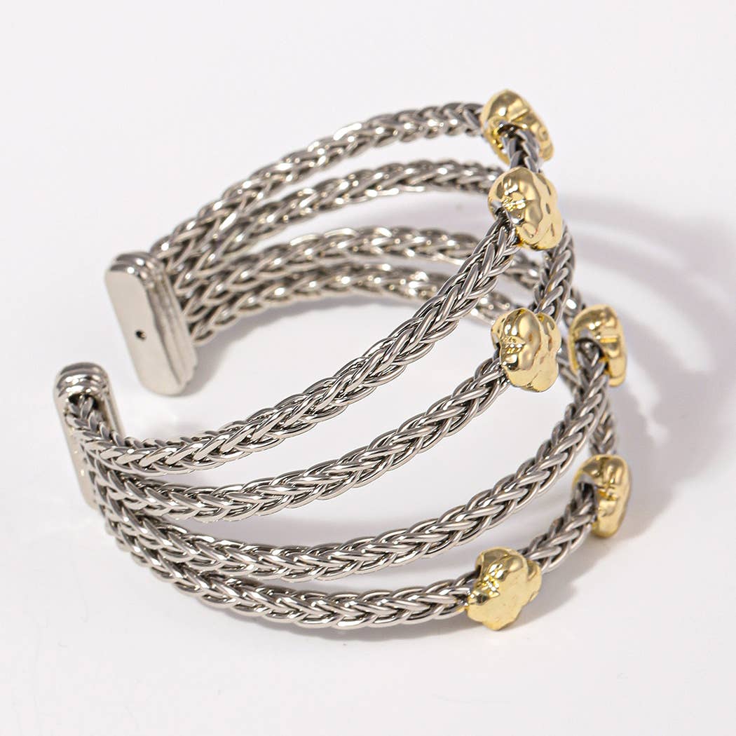 4 Layered Two-Tone Clover Braided Cuff Bracelets