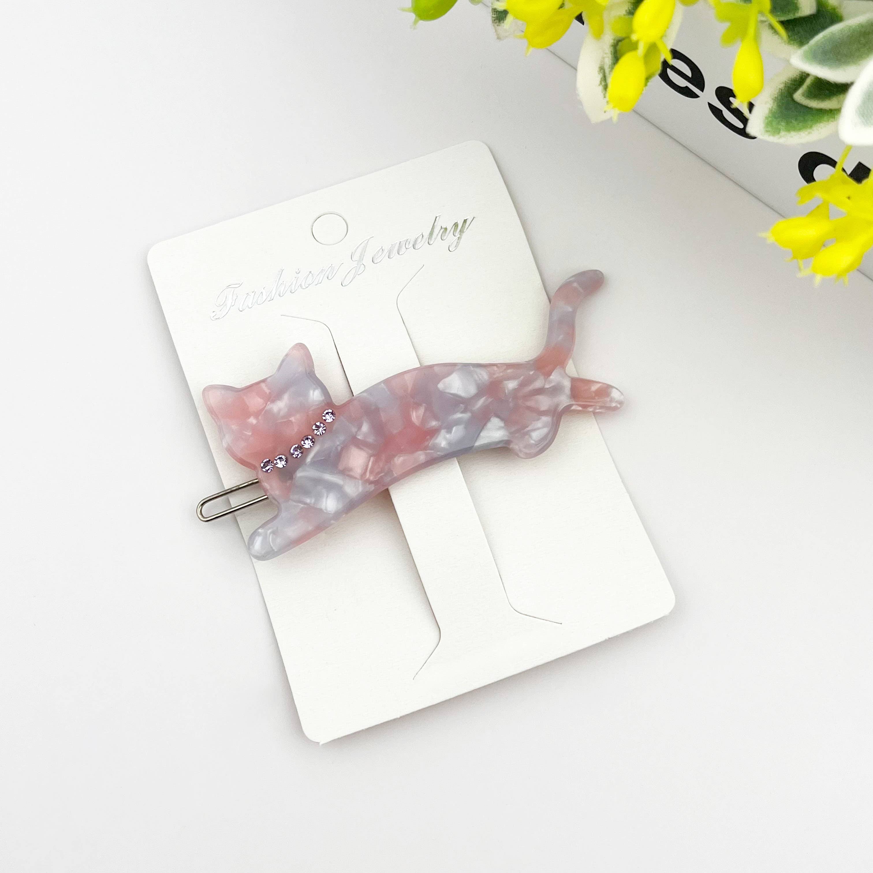 Acetate Crystal Cat Hair Clip, Elegant Rhinestone Side Clip
