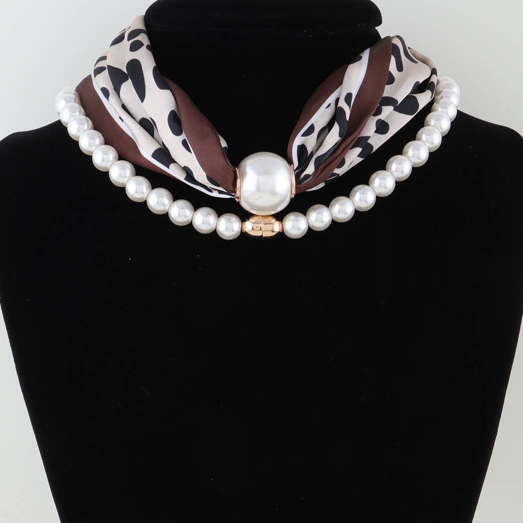 Double Fabric Stone Beaded Choker Necklace