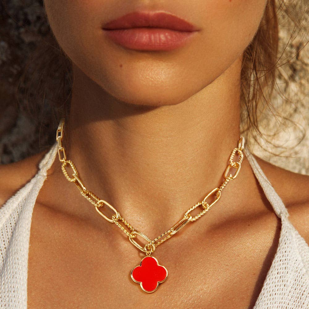 Gold Dipped Mother of Pearl Quatrefoil Pendant Necklace