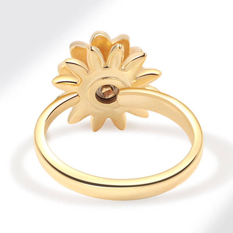 Gold Enamel Daisy Flower Fidget Spinner Ring in Solid Copper