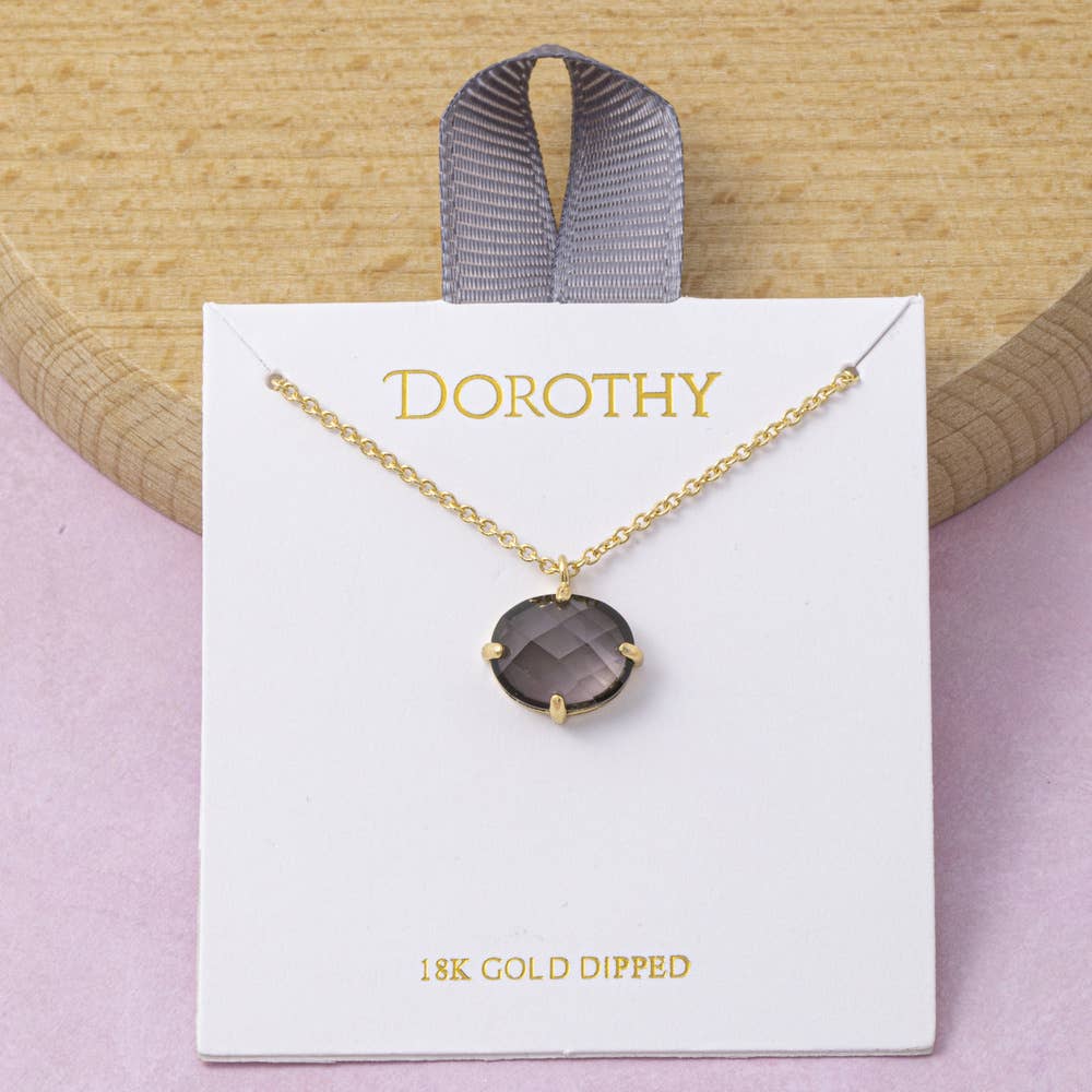18K Gold Dipped Faceted Stone Pendant Necklace