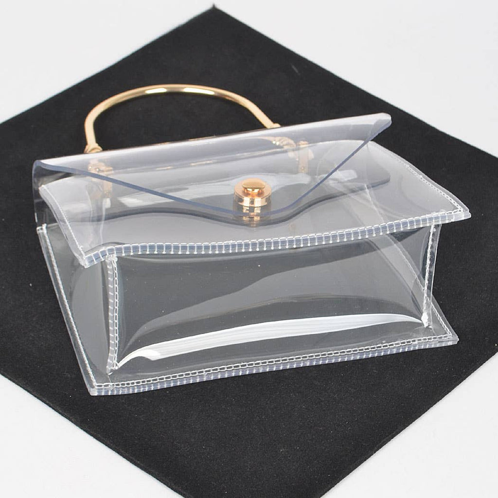 Transparent Metal Handle Flap Clutch