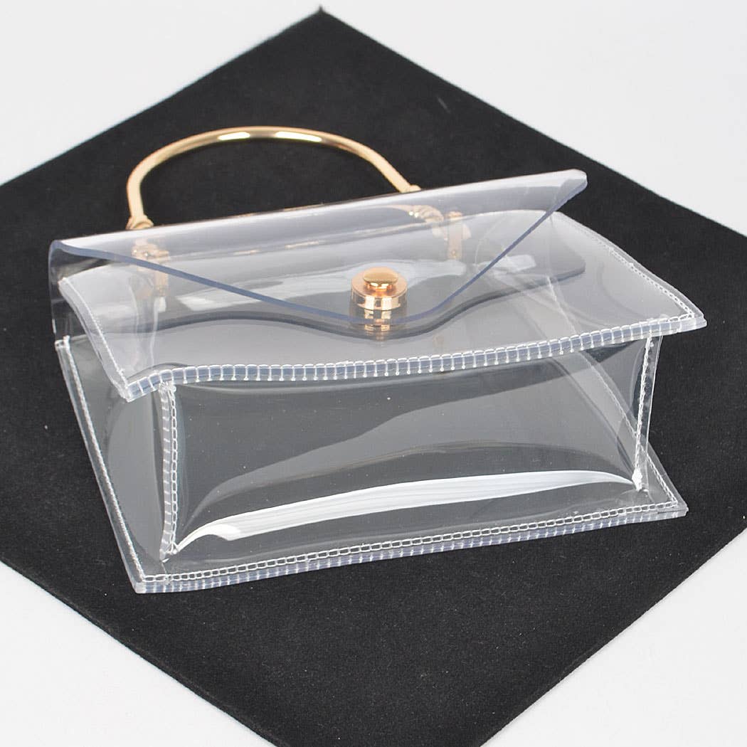 Transparent Metal Handle Flap Clutch