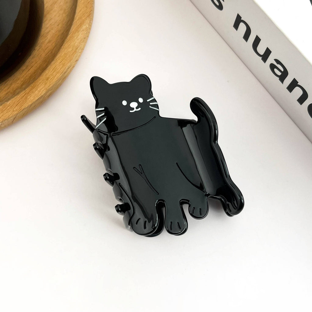 Black Standing Cat Hair Claw Clip, Cute Animal Hair Clips