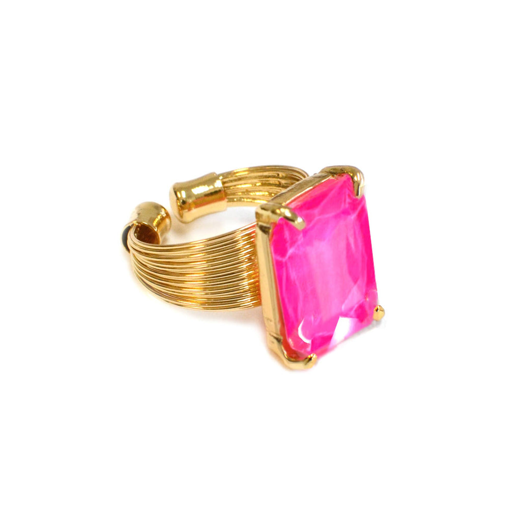 Square Glass Cushion Cut Cocktail Adjustable Wire Ring
