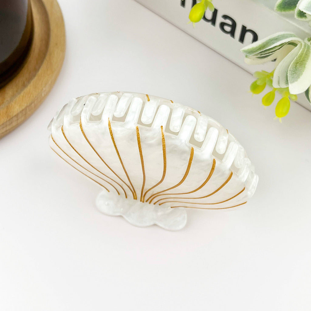 Vintage White Shell Hair Claw Clip, Elegant Hair Clip