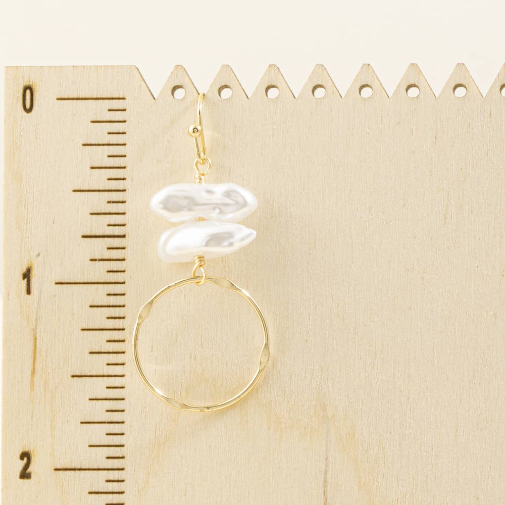 Stacked Keshi Pearl And Hammered Ring Earrings