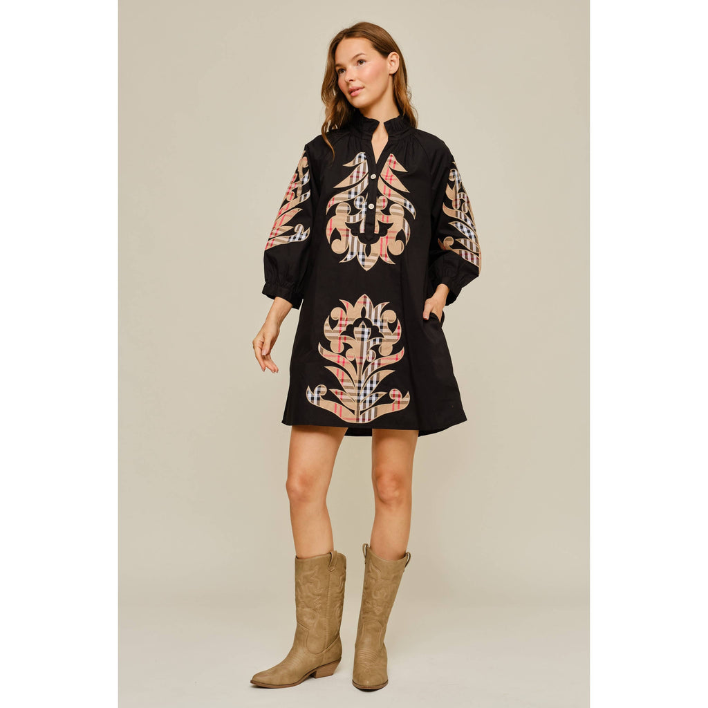 NEW Check Pattern Baroque Applique Dress