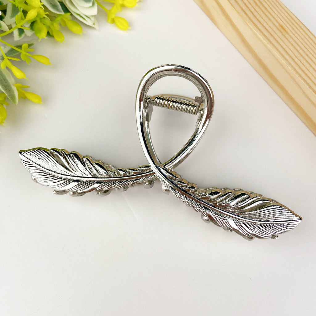 Metal Feather Cross Hair Clip