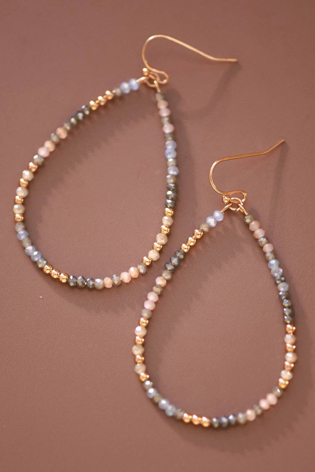 Teardrop Wire Beaded Glass Crystal Earrings - 7699