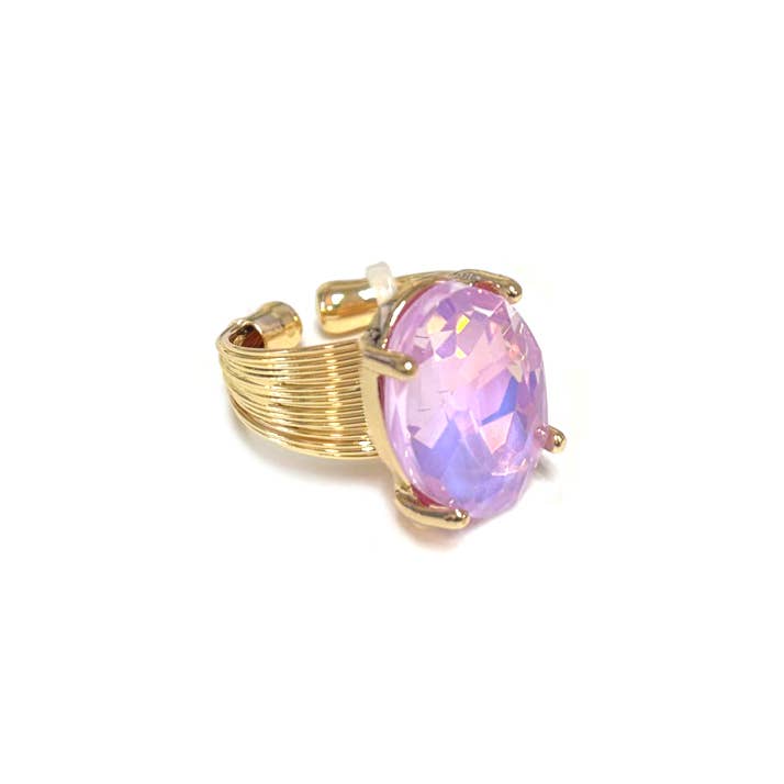 Oval Crystal Glass Single Stone Cocktail ADJ Wire Rings