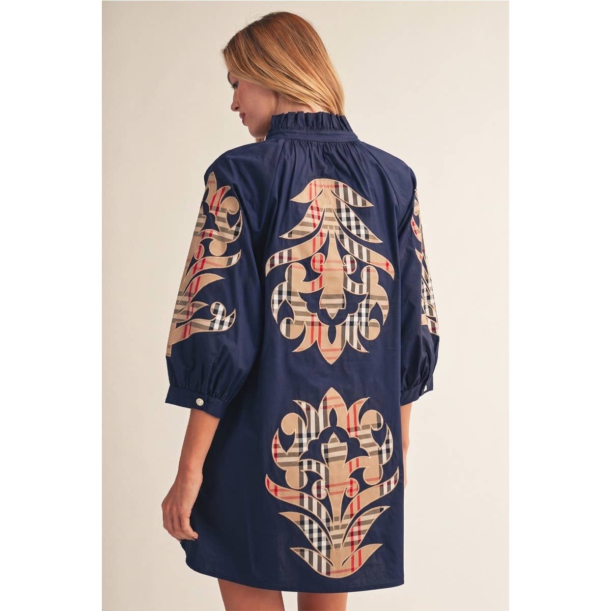 NEW Check Pattern Baroque Applique Dress