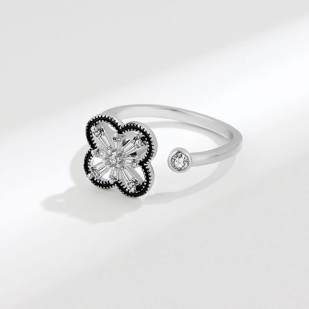 Four Leaf Clover Fidget Spinner Ring in 925 Sterling Silver