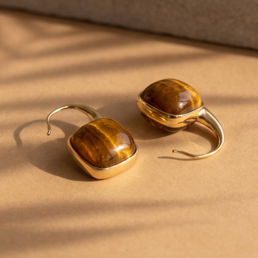 Tortoise Oval Cabochon Drop Earrings