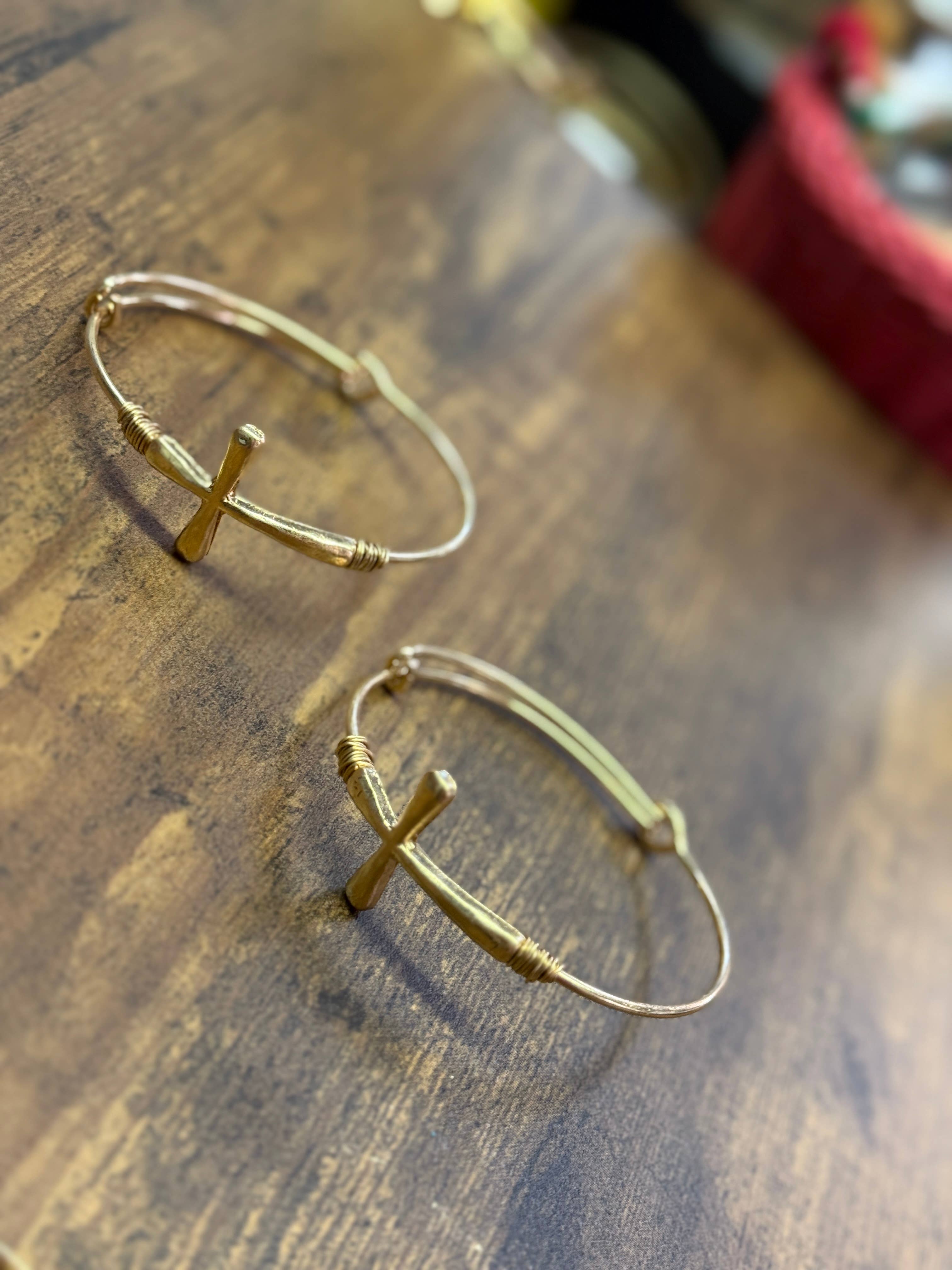 Gold Wire Wrapped Cross Bangle Bracelet