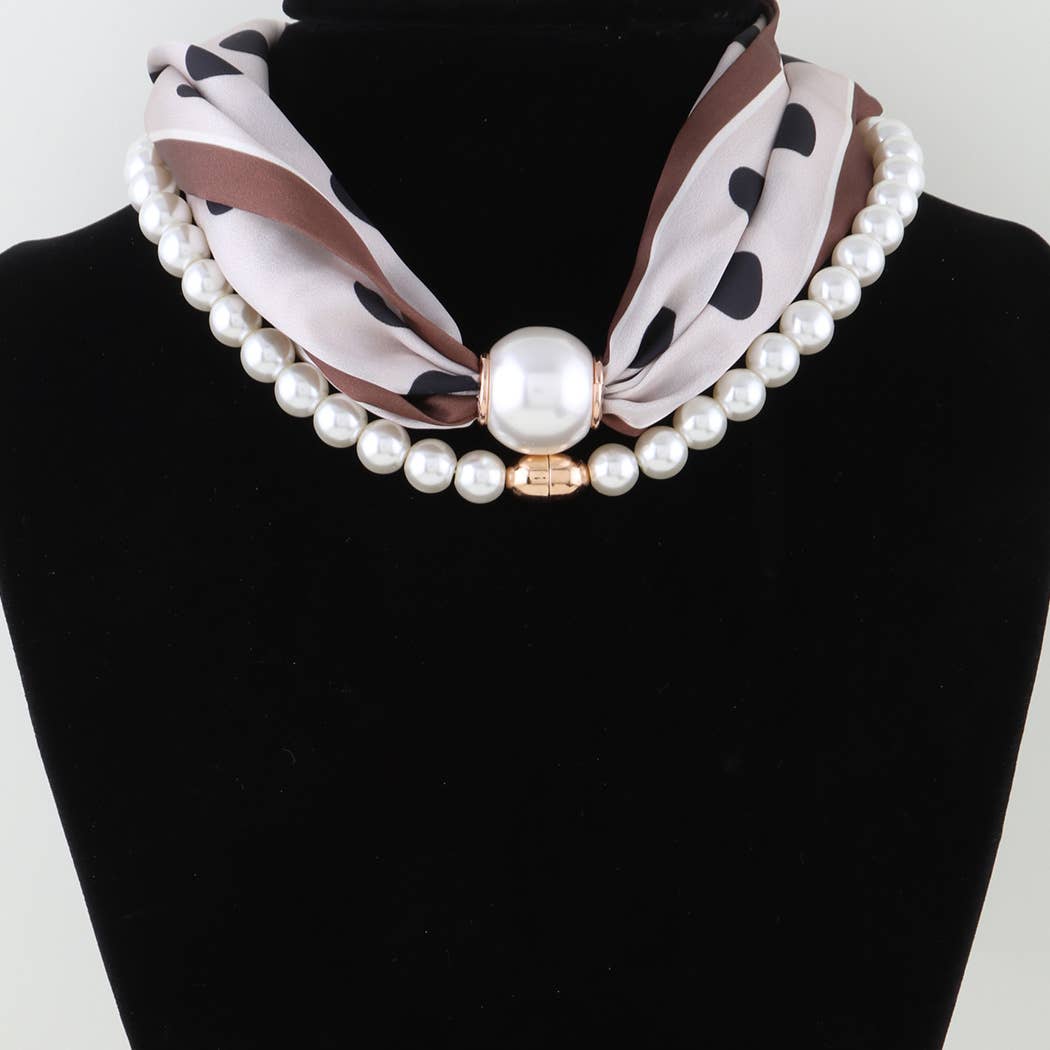 Double Fabric Stone Beaded Choker Necklace
