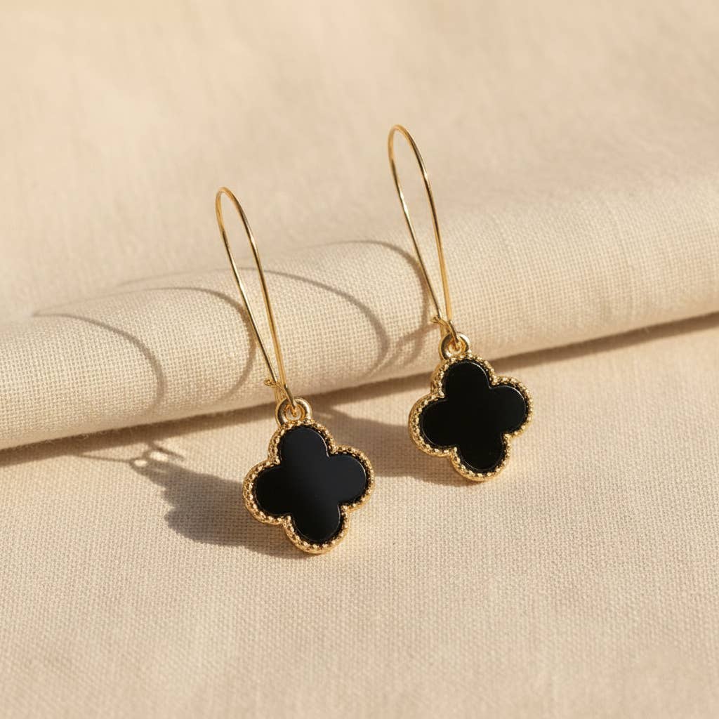 Clover Mother of Pearl Charm Kidney Wire Dangle Earrings