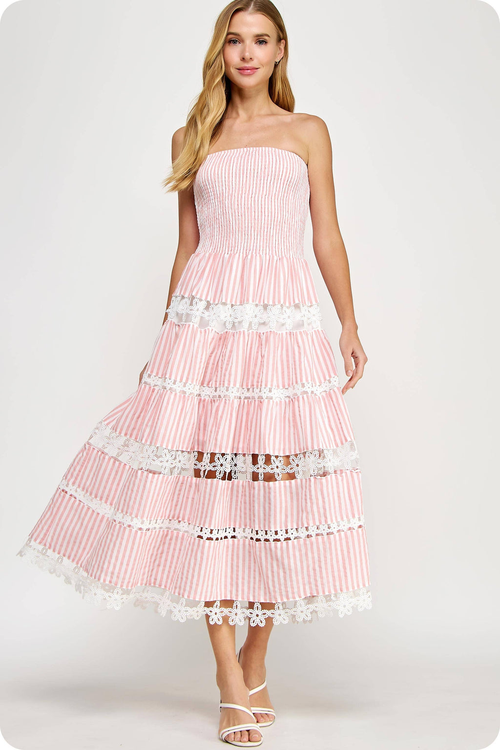 Striped Floral Lace Tube Dress
