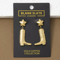 Gold Dipped Western Star And Cowboy Boot Drop Earrings