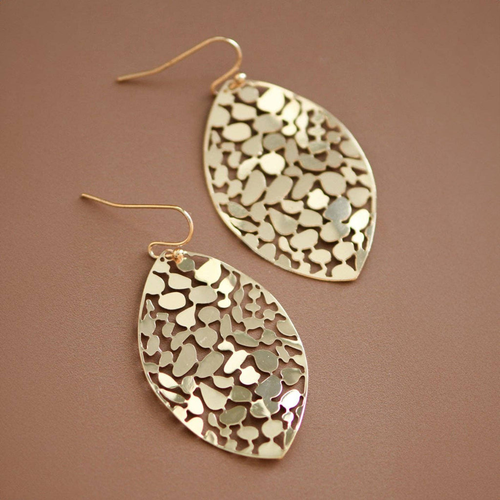 Gold Plated Metal Leaf Drop Earrings - 7418