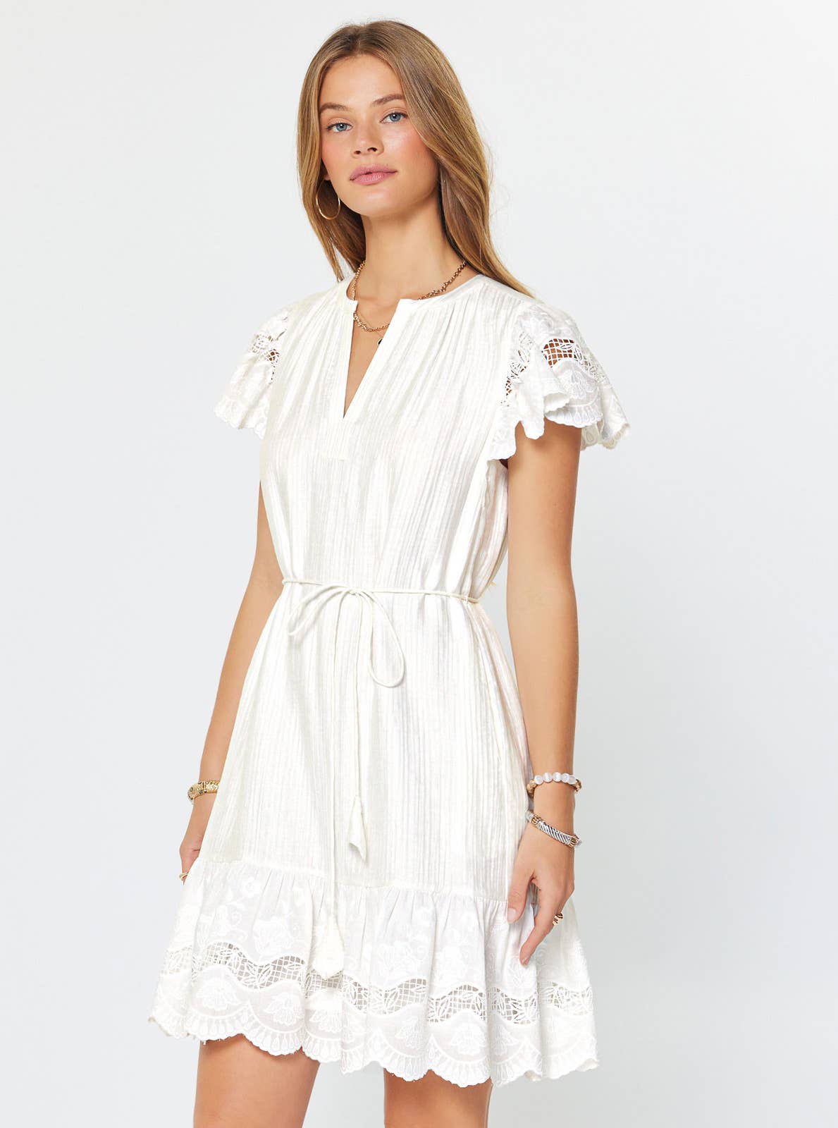 Crinkle Textured Lace Mini Dress